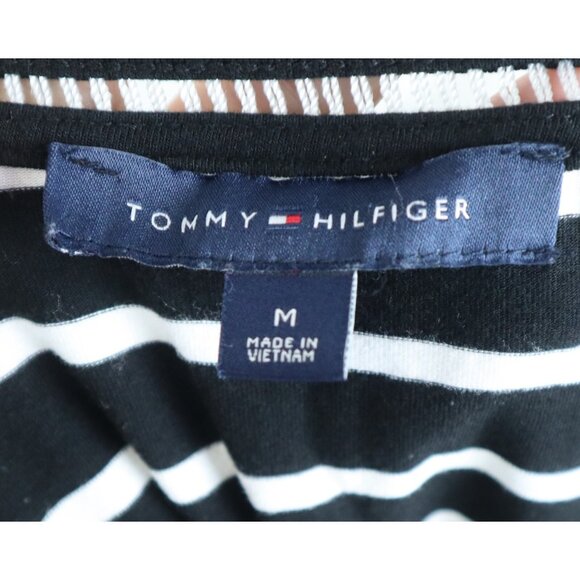 TOMMY HILFIGER - WOMEN'S BLACK AND WHITE STRIPED SHORT SLEEVE TOP -SIZE M - Picture 9 of 9